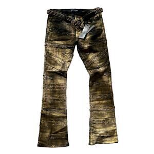 Valabasas NWT Gold Cross Sewn Jeans With Studded Belt 36x34